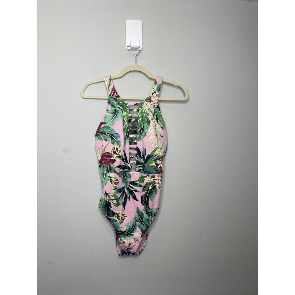 Beach Betty Swimsuit Womens Medium Pink Floral One Piece Ladder Strap Tropical